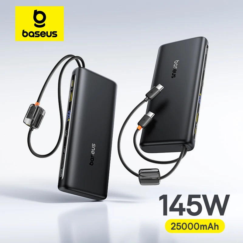 【CCC】Baseus 25000mAh 145W Power Bank Built-In Dual USB-C Cable Fast Charge Digital Display Power Bank For Mac iPhone Samsung