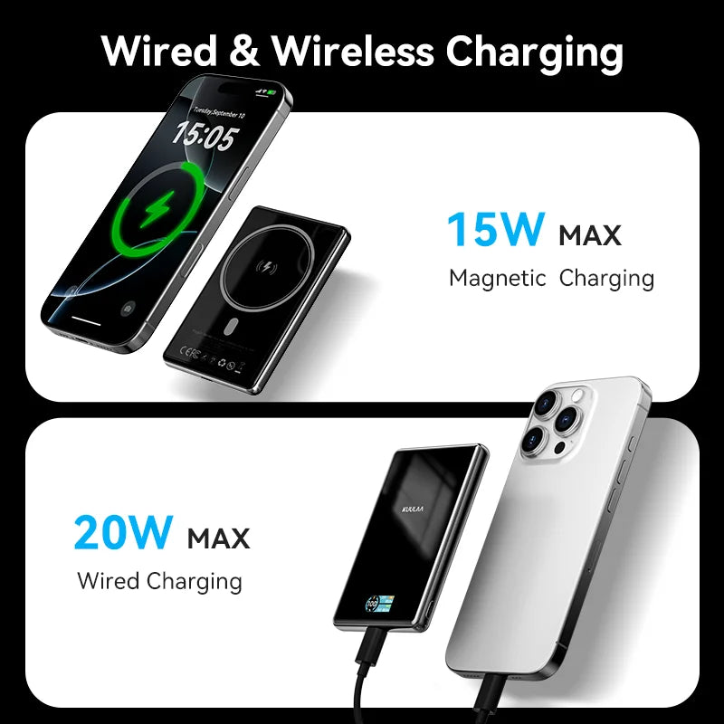 KUULAA Qi2 Magnetic Power Bank 10000mAh PD20W Portable Charger Wireless External Battery for iPhone17 16 15 14 Pro Max Powerbank